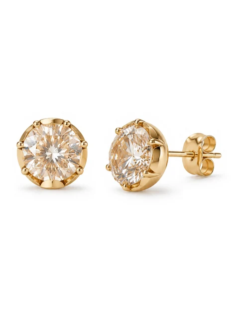 Gold-tone and silver-tone Halo Bubble CZ stud earrings displayed together, view 1