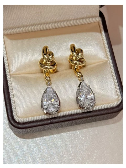 Gilded Knot Pear CZ Drop Earrings